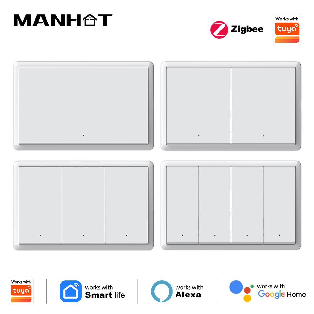Smart Relay Tuya - マンホットスマートzigbeeスイッチ、ニュートラル配線不要、コンデンサ不要、壁掛けボタンライトスイッチ、Tuya、Alexa、Google Home対応