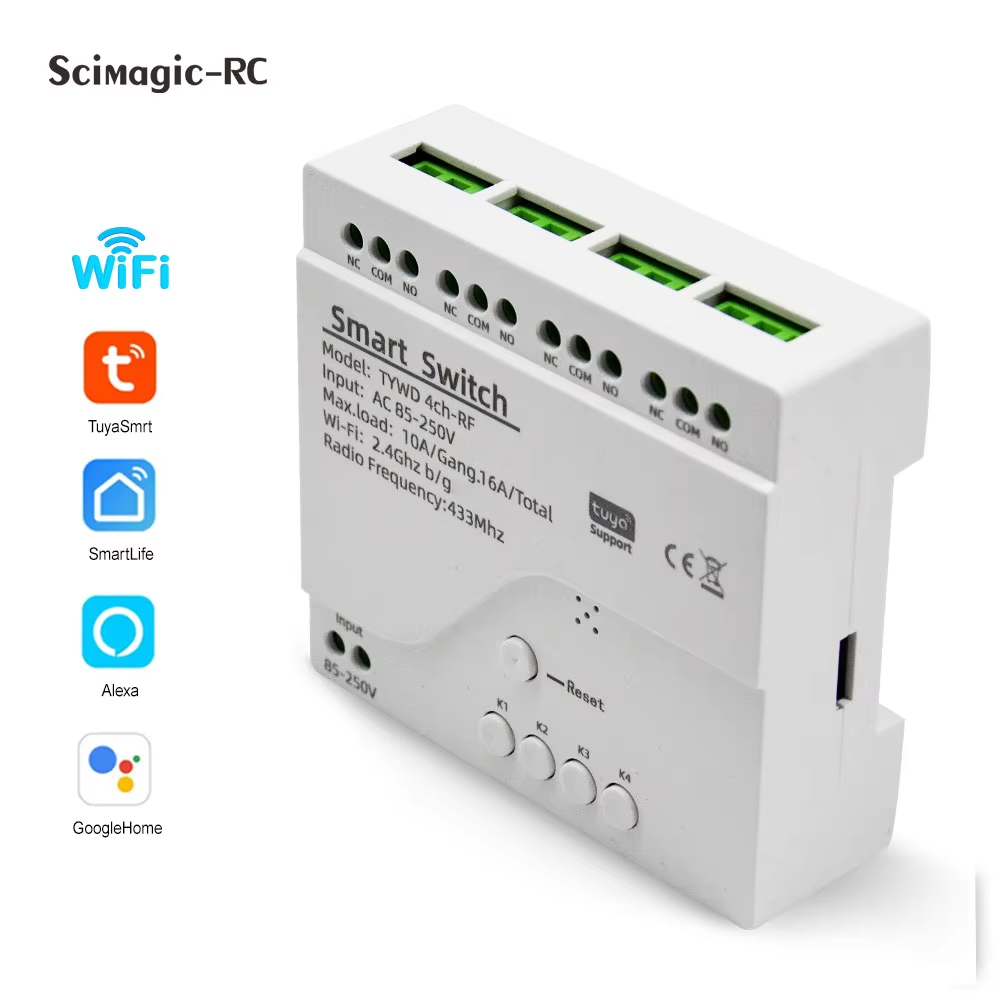 Tuya 4 Channel - スマートTuyaスイッチ4CHリレーモジュールホームオートメーションDC12V 7-32V AC 220V RF433Mhzリモートコントロール4ギャングAlexa Smartlife対応