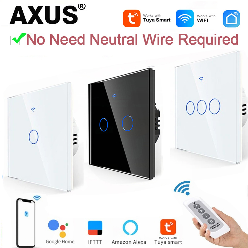 Smart Relay Tuya - AXUS EU WiFiスマートライトスイッチ、ニュートラル配線不要、タッチスイッチ、RF433、Tuya Smart Lifeアプリ対応、Alexa、Google Home連携