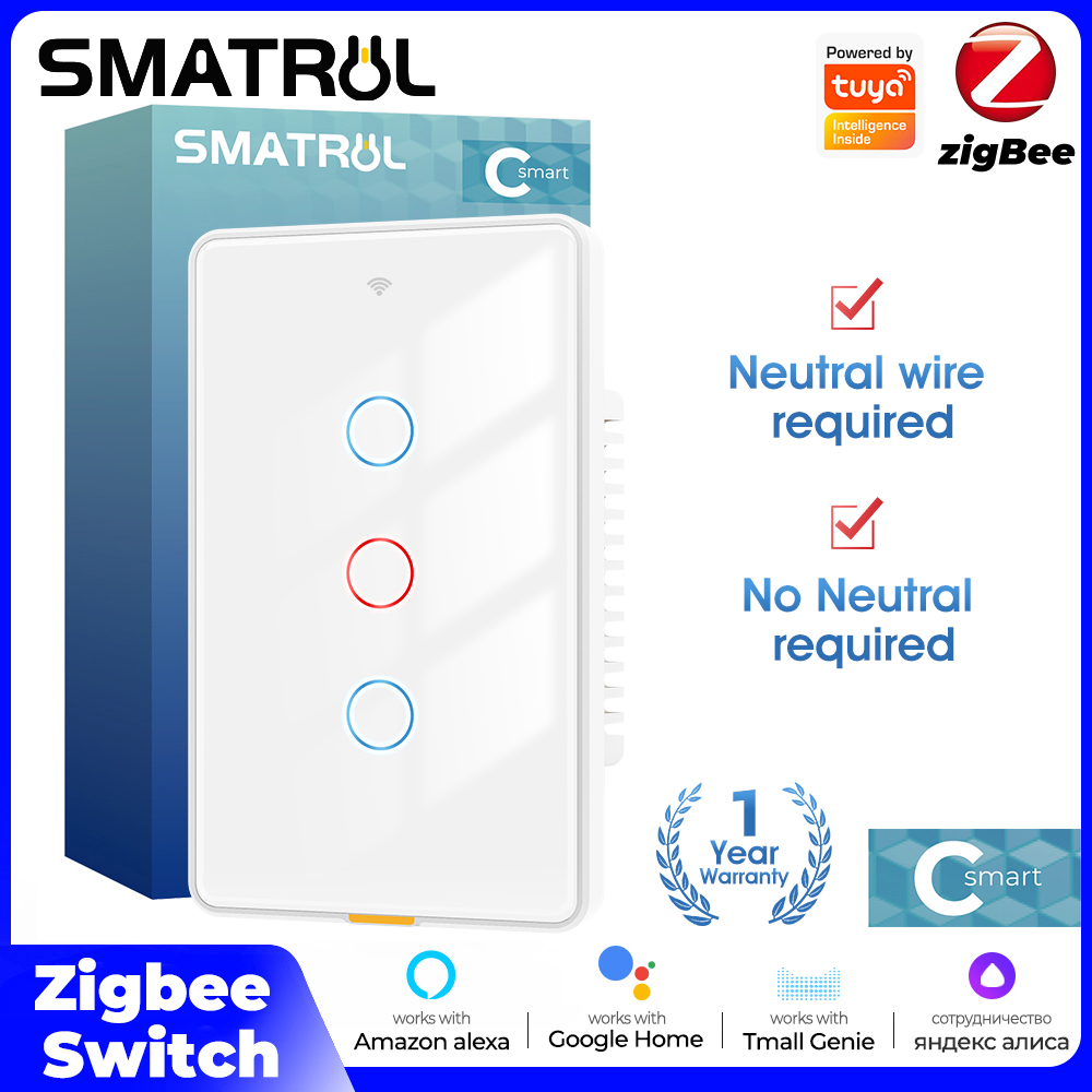 Smart Relay Tuya - Tuya Zigbee スマートライトタッチスイッチ、ニュートラル配線不要、壁掛け磁気ラッチングリレー、米国100-250v、音声タイマー、アプリ、Tmall Genie、Alexa対応