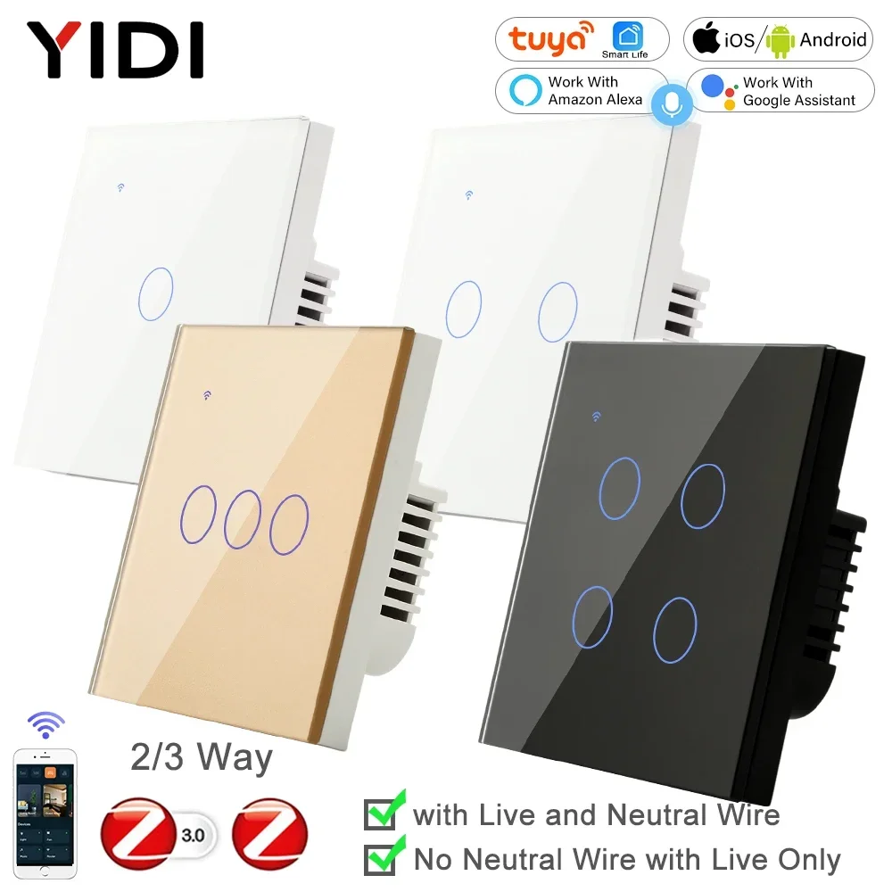 Zigbee 1 2 3 4ギャングなし中立スマートタッチラ - Tuya 4 Channel のレビューと価格