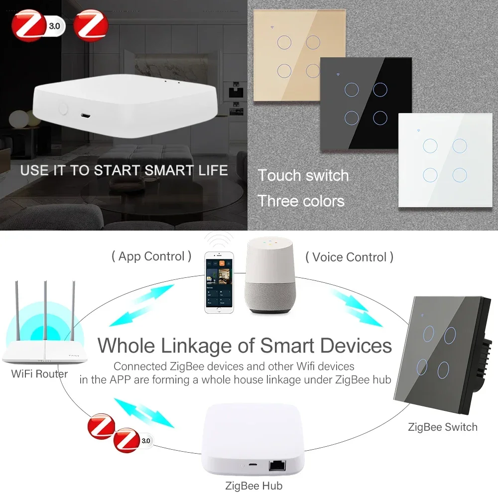 Zigbee 1 2 3 4ギャングなし中立スマートタッチラ - Tuya 4 Channel のレビューと価格