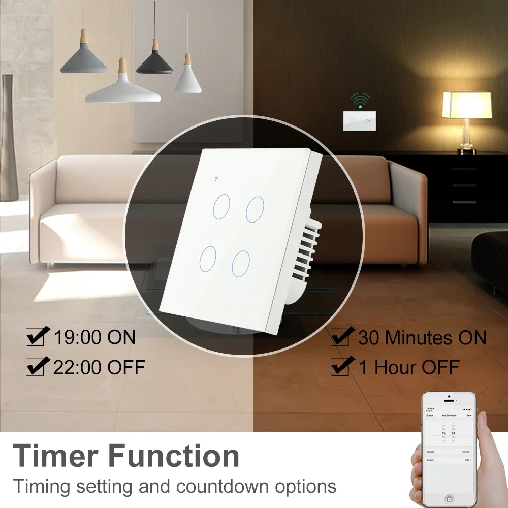 Zigbee 1 2 3 4ギャングなし中立スマートタッチラ - Tuya 4 Channel のレビューと価格