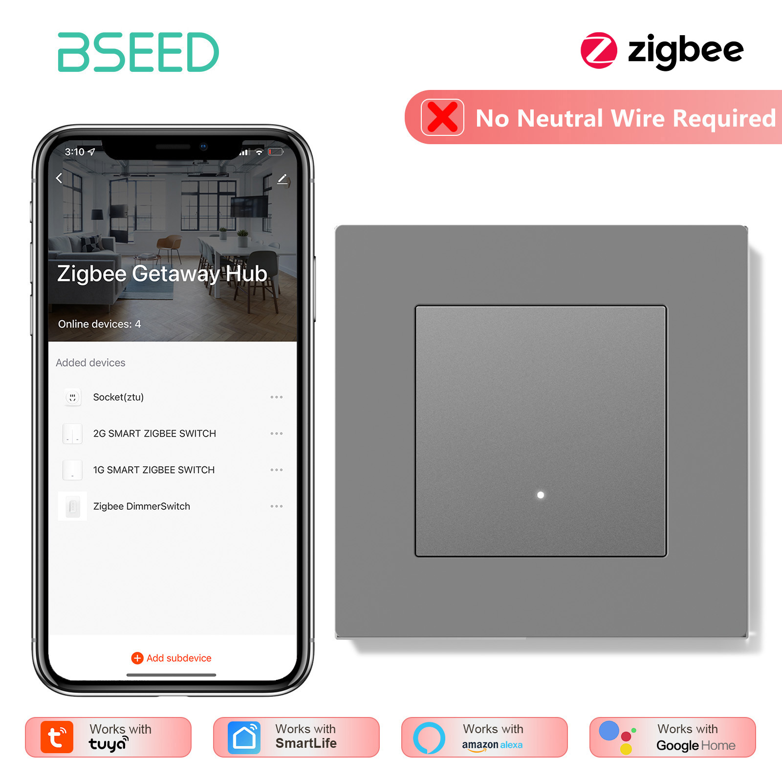 BSEED 1/2/3/4Gang Zigbee ライトスイ - Tuya 4 Channel のレビューと価格