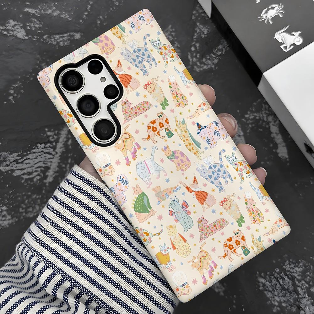 かわいい猫柄スマホケース 2-in-1 光沢シェル Sams - Shelly のレビューと価格